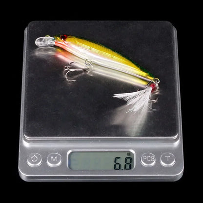 Laser Minnow Fishing Lure 10/5Pcs Artificial Bionic 9cm/7g Swing Hard Bait with Feather Tackle Hook Wobbler Pesca for Bass Pike