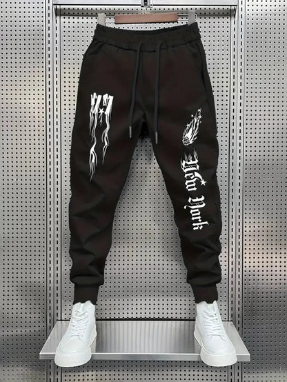 Autumn New Men's Fitness Training Letter Printed Micro Elastic Comfortable Drawstring Pants Outdoor Urban Sports Pants