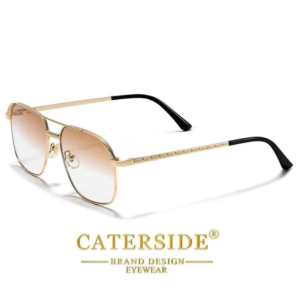 CATERSIDE New Retro Pilot Sunglasses Men Square Frame Suneyeglass Women Flat Top Double Bridges Vacation Beach Eyewear UV400