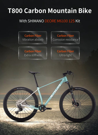 SAVA New Lantop 612 Carbon Fiber Mountain Bike, MTB Adult Bikes Mountain with SHIMANO DEORE M6100 12-Speed Components Bicycle