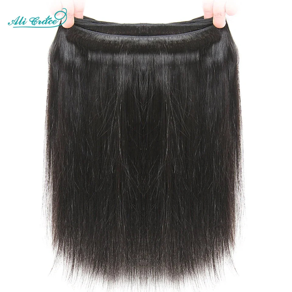 ALI GRACE Indian Straight Hair 3 Pcs Human Hair Bundles Remy Hair Extention 10-28 Inches Natural Color Straight Hair 3 Bundles
