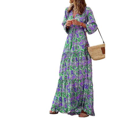 Elegant Women's Flower Long Dresses 2024 Spring New Bohemian Printed  Dress Abıye Kadın Abiye  Платье Robe Ete Femme Vestidos