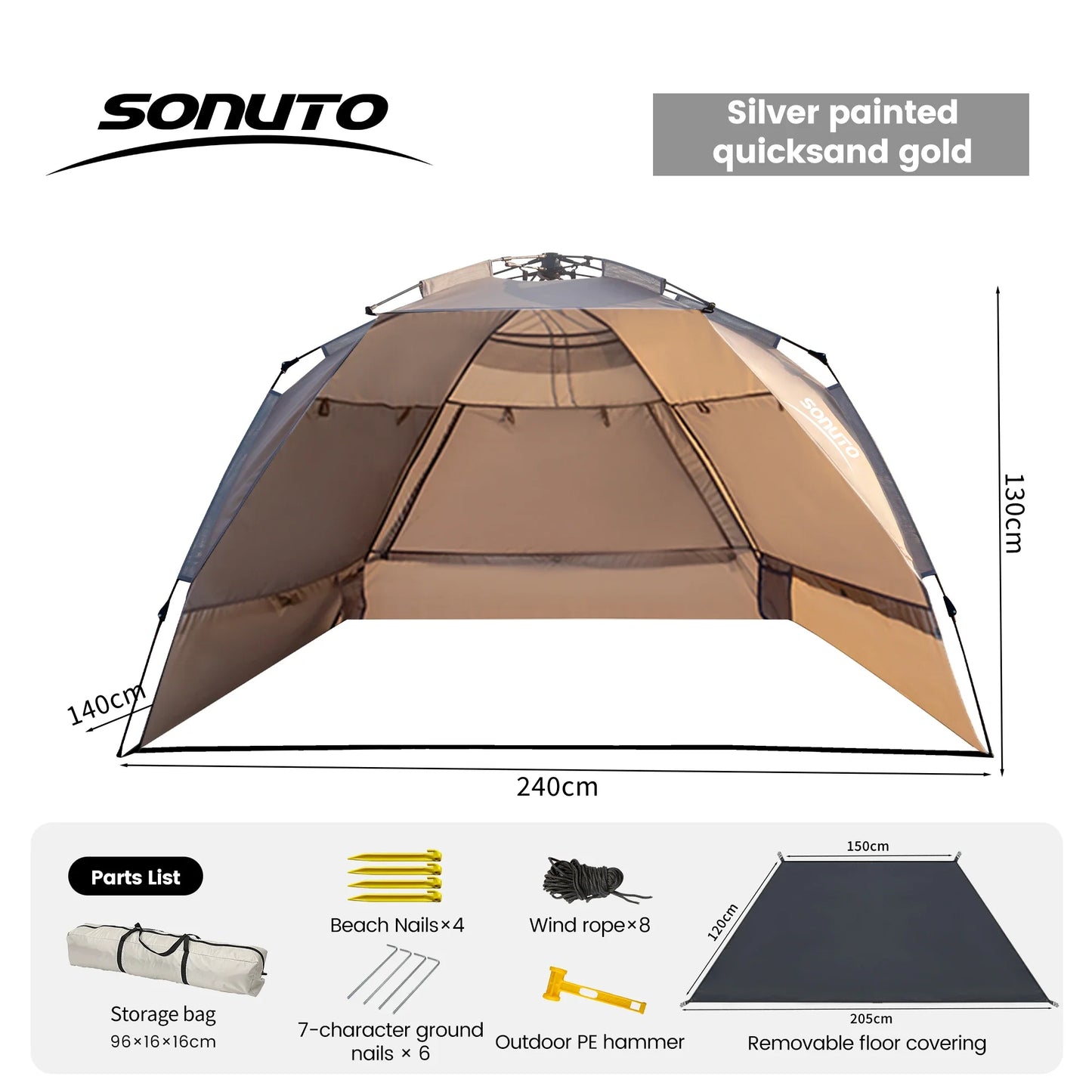 Sonuto Outdoor 3-4P One-Touch Camping Tent Quick Automatic Opening Beach Fishing Tent