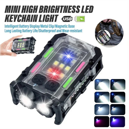 Mini LED Flashlight 1000LM USB Rechargeable COB Work Lights IPX4 Waterproof Keychain Light Lantern for Outdoor Camping Hiking