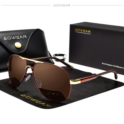 AOWEAR Men's Aviation Sunglasses Men Polarized Mirror Sunglass for Man HD Driving Pilot Sun Glasses