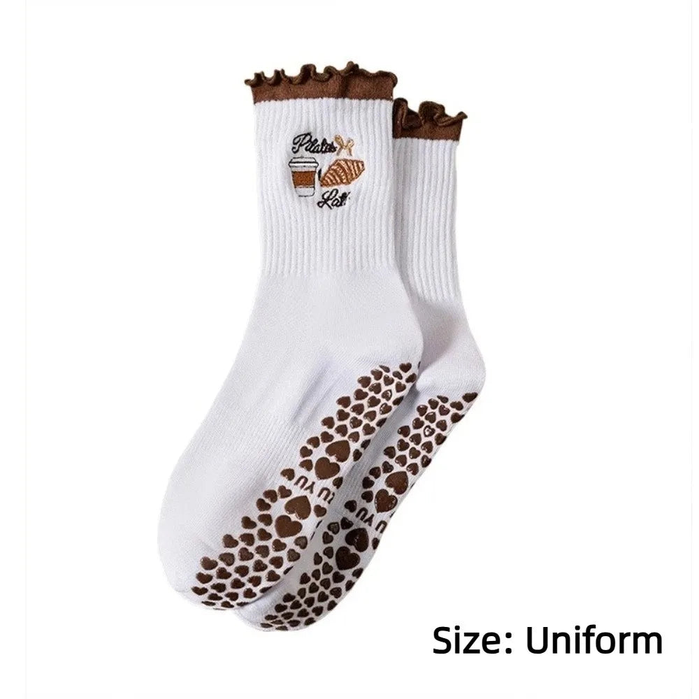 Casual Non-Slip Grip Pilates Socks Breathable Cotton Mid Tube Socks Sweat-absorbent High-elastic Yoga Socks for Women