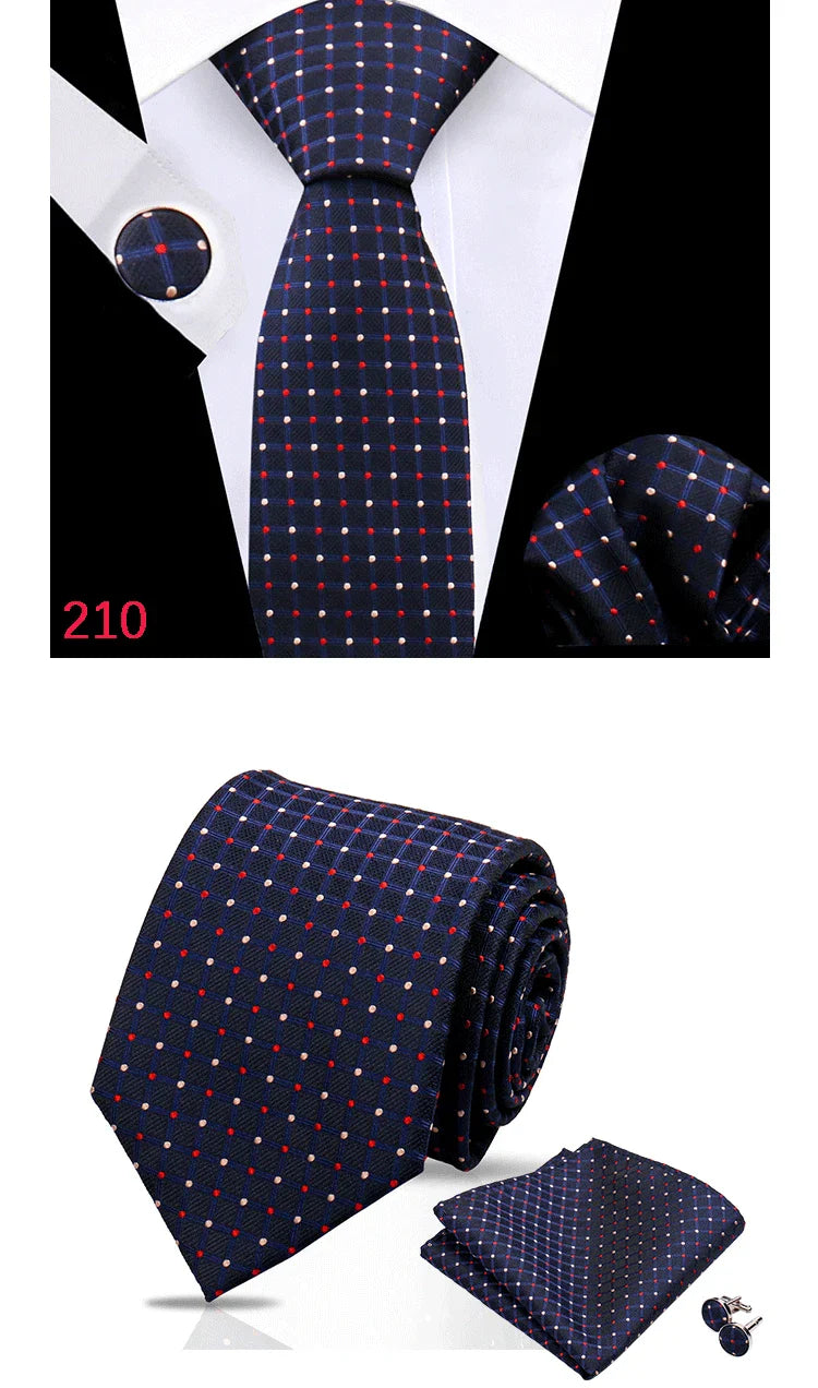 Luxury Plaid Tie For Mens Necktie Handkerchief Pocket Square Cufflinks Set Jacquard Woven Ties Wedding Business Accessories