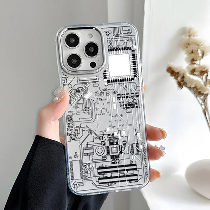 Advanced Circuit Board Phone Case For iPhone 17 Pro Max Air 16 15 14 13 12 Pro 11 Luxury Plating Transparent Soft Bumper Cover