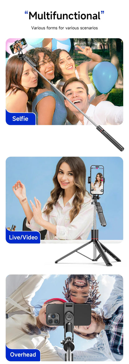 BSLIUFANG 2025 new 1.7M 360° rotation selfie stick tripod foldable stand with Wireless Bluetooth remote control for phone camera