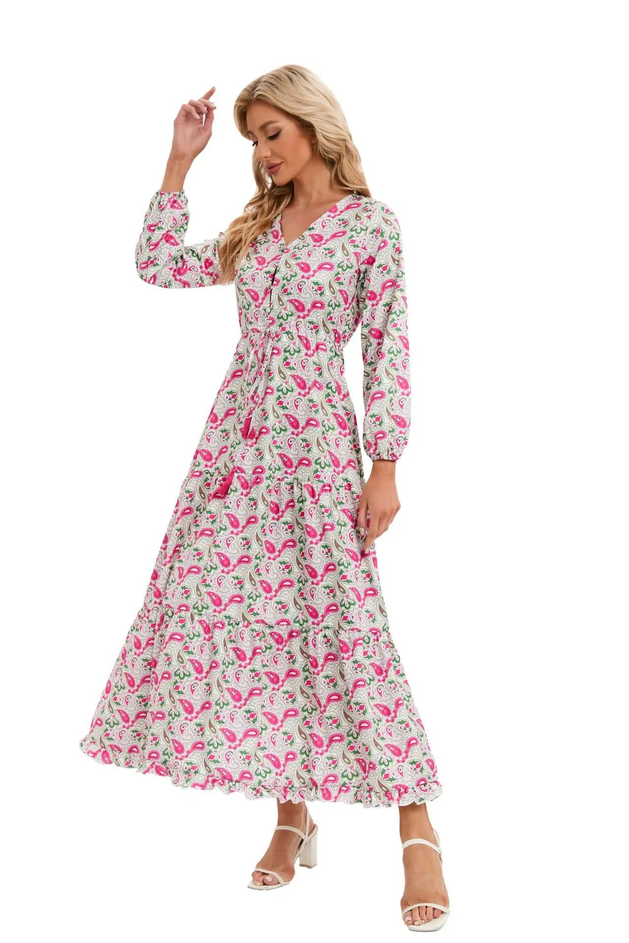 Elegant Women's Flower Long Dresses 2024 Spring New Bohemian Printed  Dress Abıye Kadın Abiye  Платье Robe Ete Femme Vestidos
