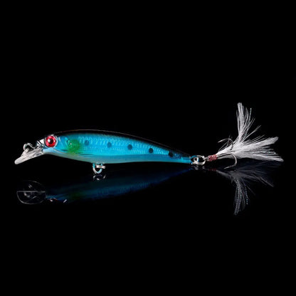 Laser Minnow Fishing Lure 10/5Pcs Artificial Bionic 9cm/7g Swing Hard Bait with Feather Tackle Hook Wobbler Pesca for Bass Pike