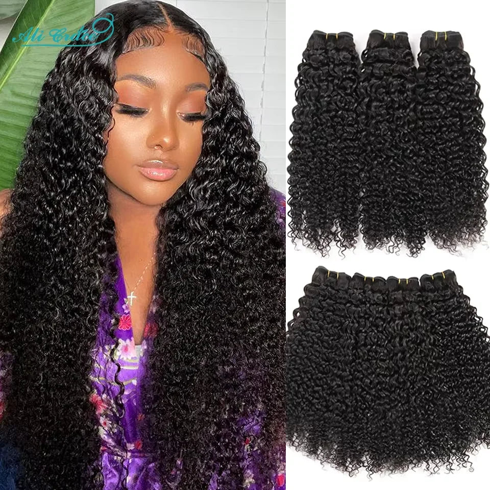 ALI GRACE Hair Brazilian Kinky Curly Hair 3 Or 4 Bundles 10-28 Inch Natural Color 100% Remy Human Hair Curly Weave Hair Bundles