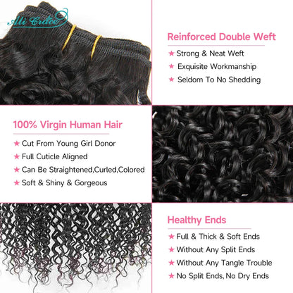 ALI GRACE Hair Brazilian Kinky Curly Hair 3 Or 4 Bundles 10-28 Inch Natural Color 100% Remy Human Hair Curly Weave Hair Bundles