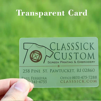 20/50/100/200PCS Transparent PVC Business Card Colorful Printing Personalized LOGO Text Thank You Card Free DESIGN 0.38mm