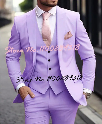 Pink Luxury Men's Suits Terno Formal Outfits 3 Piece Jacket Pants With Vest Slim Fit Luxury Costume Homme Formal Occasion Terno