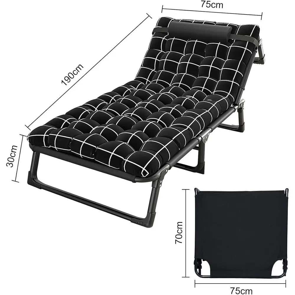 Adjustable Portable Folding Cot with Cozy Mattress and Pillow for Camping, RV Trips, Beach, and Outdoor Naps, Black