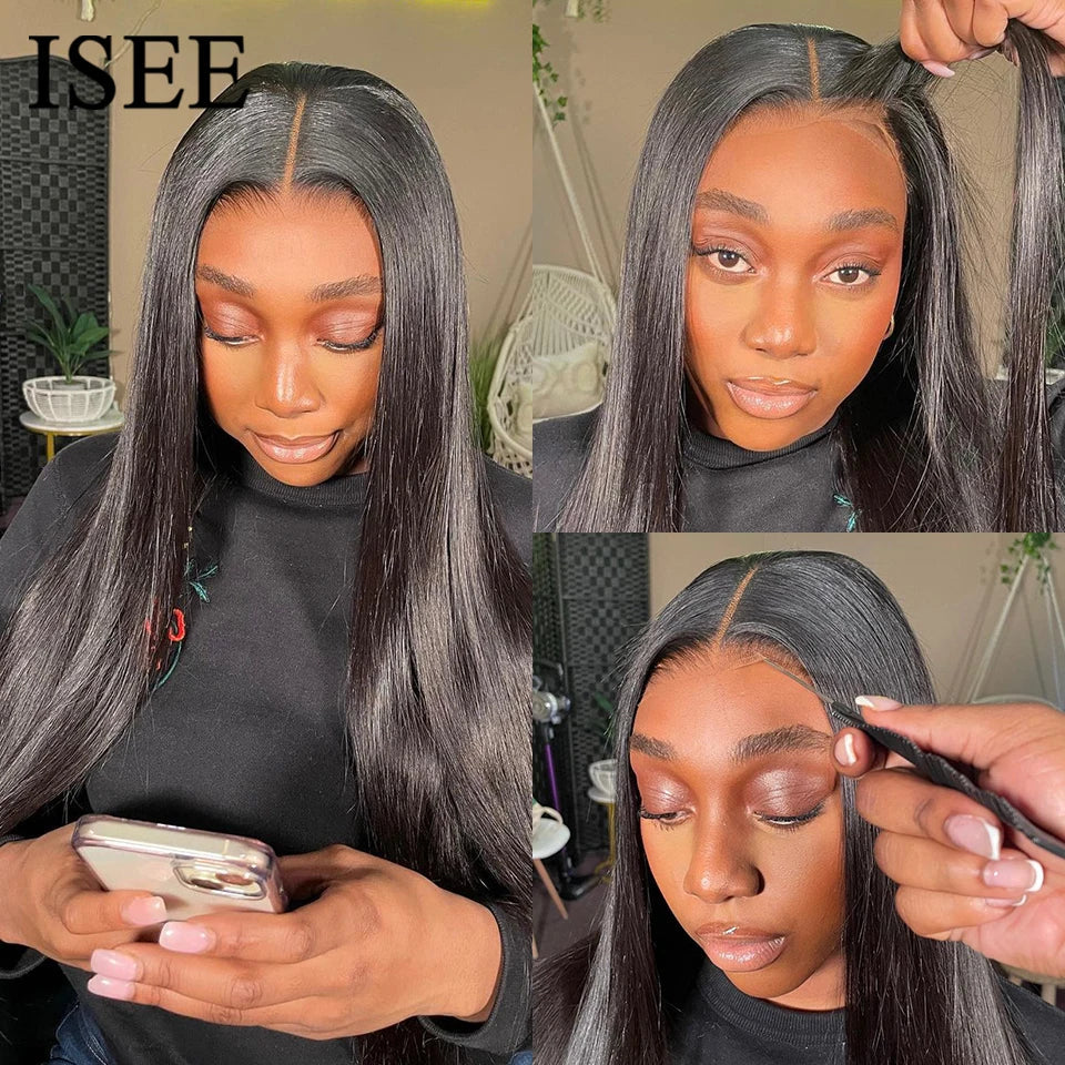 6X4 HD Lace Front Wigs Straight Glueless Wig Human Hair Ready To Wear Glueless Preplucked Wear And Go Wigs PreCut Lace ISEE Hair