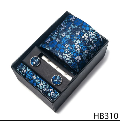 Luxury Brand 8 cm Tie Handkerchief Cufflink Clip Set For Men Wedding Gravata Suit Accessories Holiday Gift Box