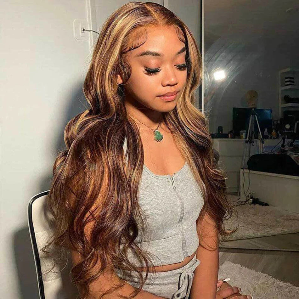 10A 4/27# Highlights Blonde Wigs Colored Human Hair Lace Frontal Wigs Body Wave 13x4 HD Transparent Lace Front Human Hair Wigs