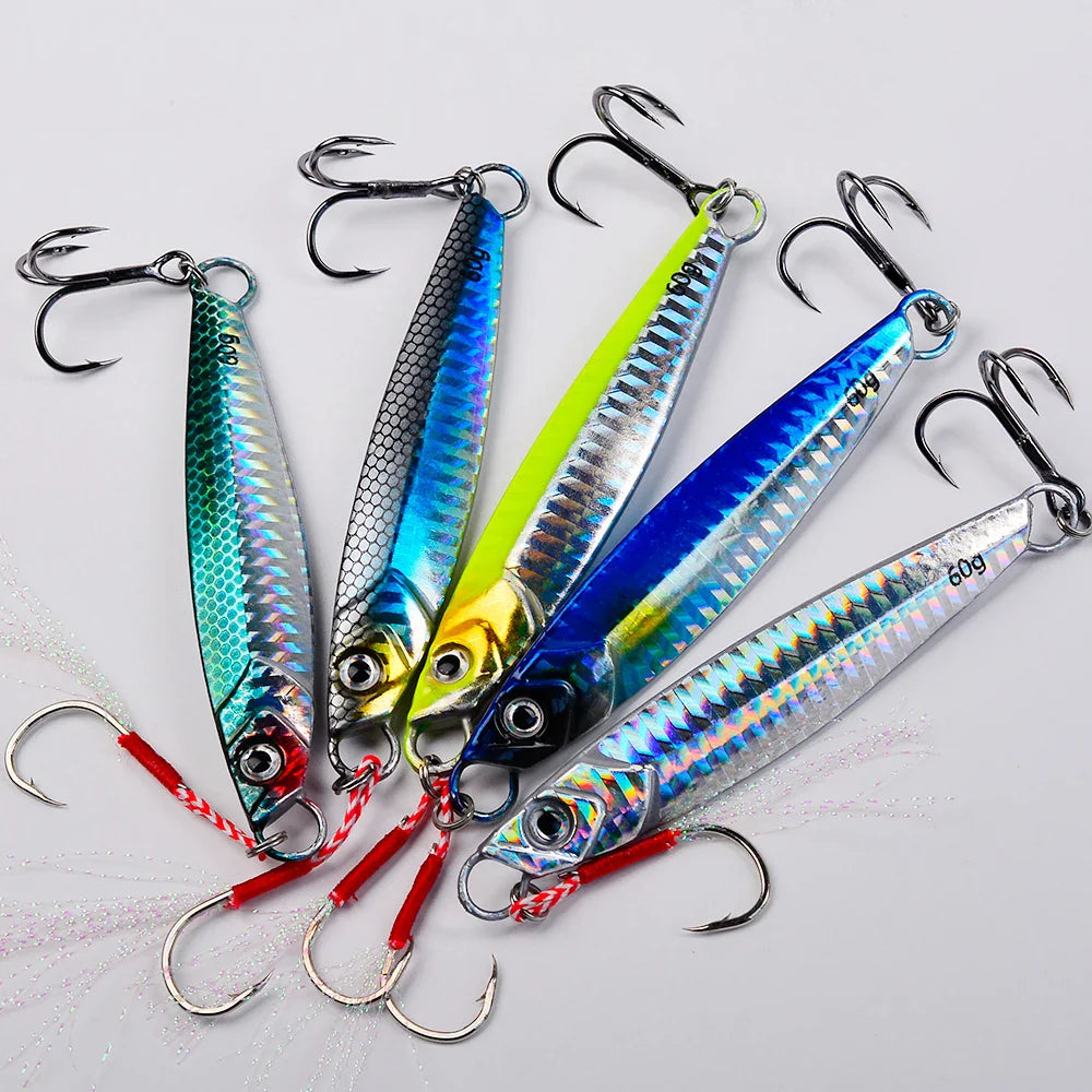 PROBEROS 5pcs Luya Iron Plate Sea Fishing Metal Bionic Bait 17g/21g/24g/30g/40g/60g Double Hooks Luminous Fake Bait Wholesale