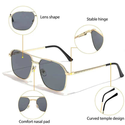 CATERSIDE New Retro Pilot Sunglasses Men Square Frame Suneyeglass Women Flat Top Double Bridges Vacation Beach Eyewear UV400