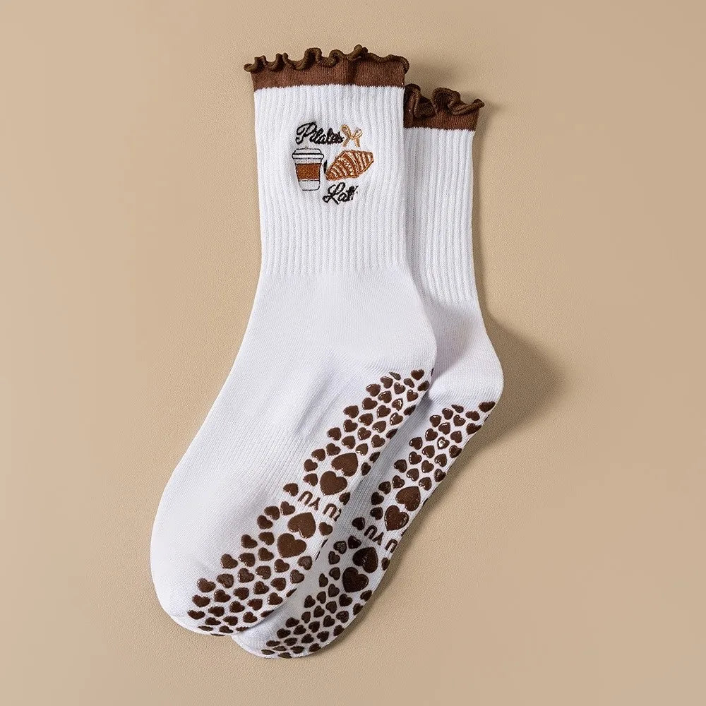 Casual Non-Slip Grip Pilates Socks Breathable Cotton Mid Tube Socks Sweat-absorbent High-elastic Yoga Socks for Women