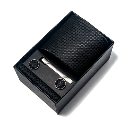 Luxury Brand 8 cm Tie Handkerchief Cufflink Clip Set For Men Wedding Gravata Suit Accessories Holiday Gift Box