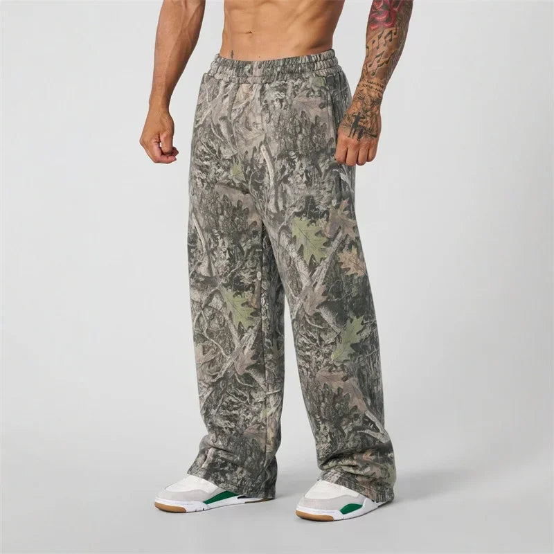 spring autumn Straight Casual Pants Men Camouflage Wide Leg Pants Breathable camouflage trousers loose Large size men sweatpants