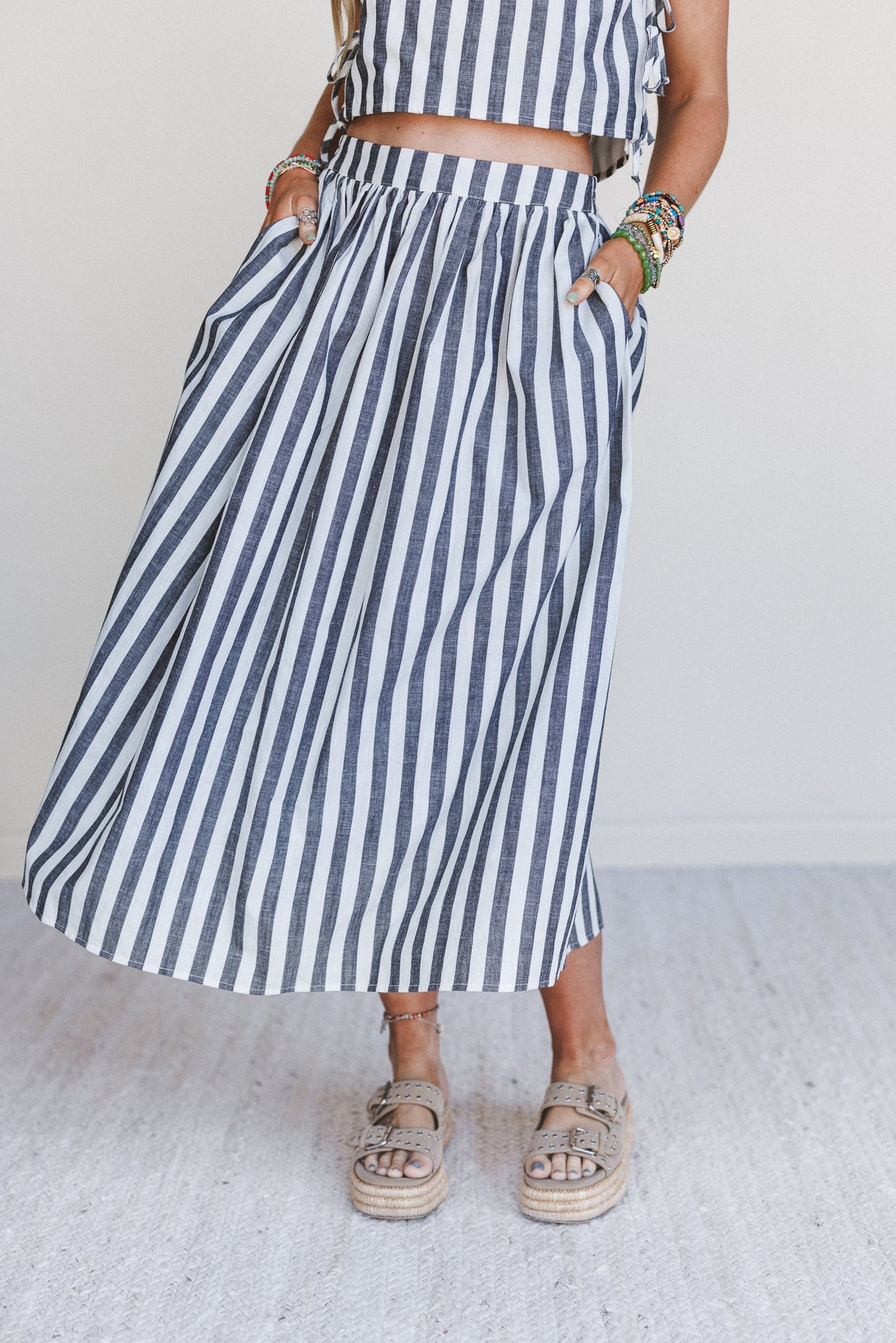 Anchored In Striped Maxi Skirt - Black Multi - Pre Order