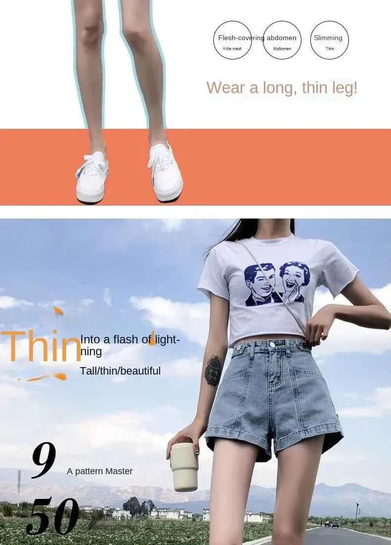 Women's Korean Y2K Black Denim Shorts Summer Thin High Waist A-Line Loose Wide Leg Slimming Hot Pants