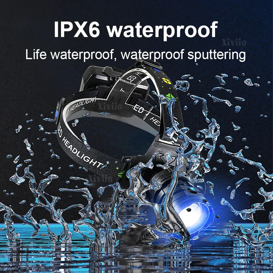 860000000LM Ultra Powerful LED Headlamp Super Bright Long Range 4500M Head Flashlight Rechargeable  Head Lantern Fishing Hunting