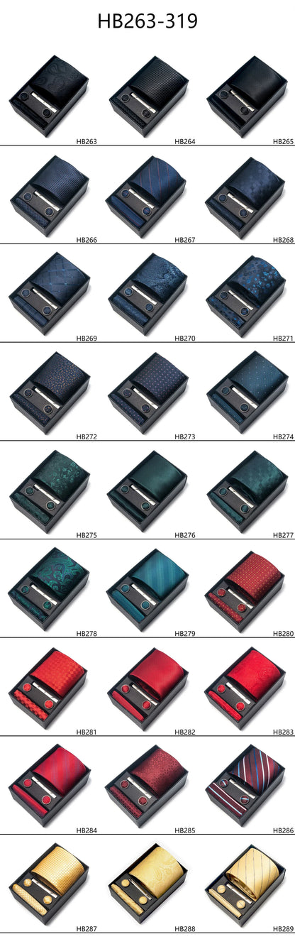 Luxury Brand 8 cm Tie Handkerchief Cufflink Clip Set For Men Wedding Gravata Suit Accessories Holiday Gift Box