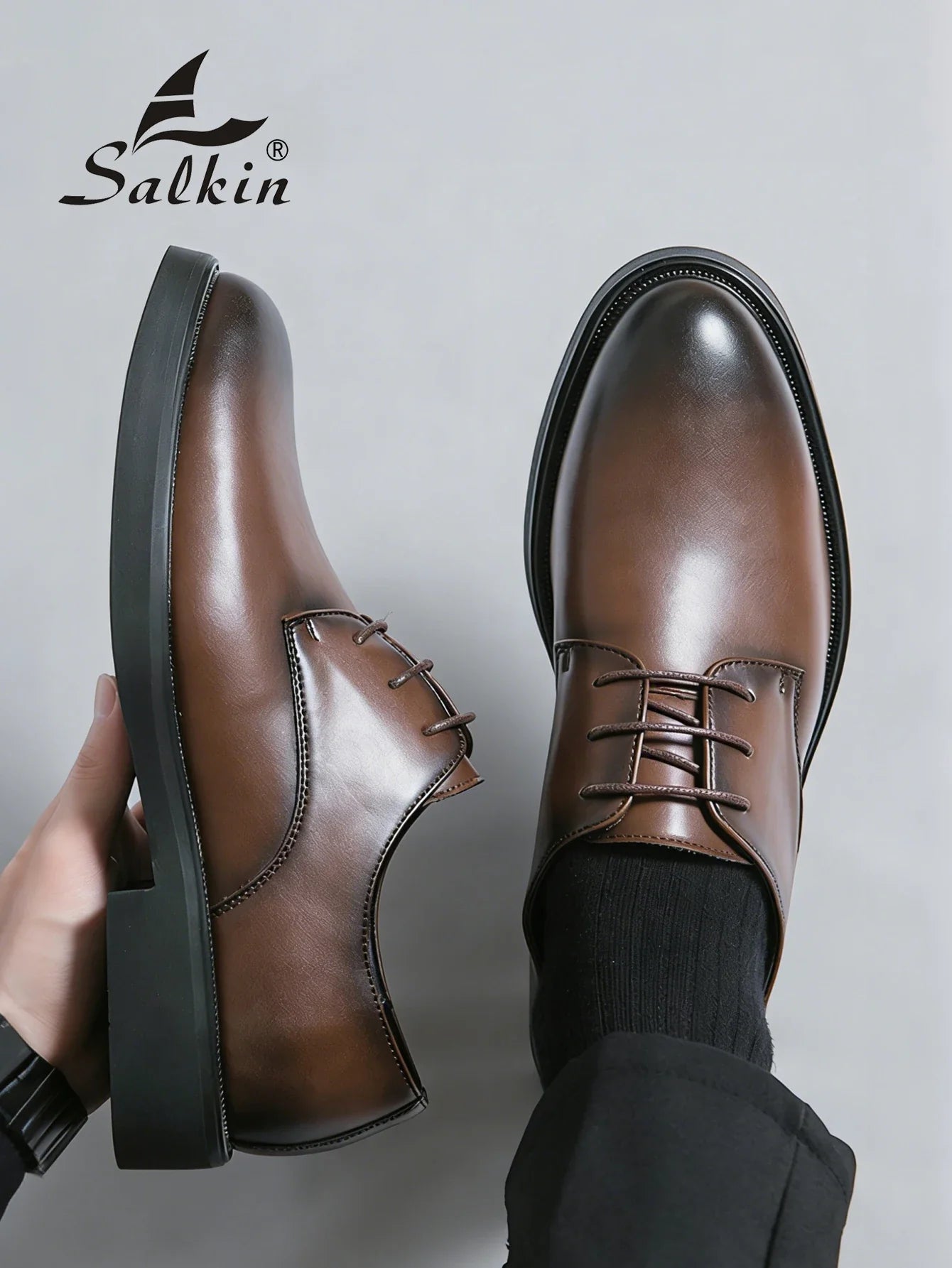 Classic Men Dress Shoes Lace Up Derby Shoes Formal Business Lesther Shoes Anti Slip Wear-resistant Office Daily Casual Shoes