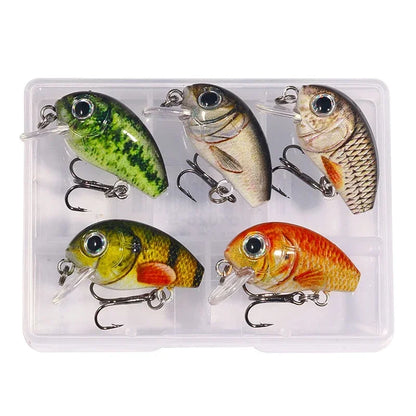 5Pcs 3cm Bass Fishing Lures Kit Topwater Crankbaits, Wobblers Swimbaits 1.5g/2g for Freshwater/Saltwater Light Fishing Tackle
