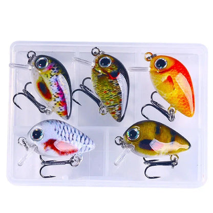 5Pcs 3cm Bass Fishing Lures Kit Topwater Crankbaits, Wobblers Swimbaits 1.5g/2g for Freshwater/Saltwater Light Fishing Tackle