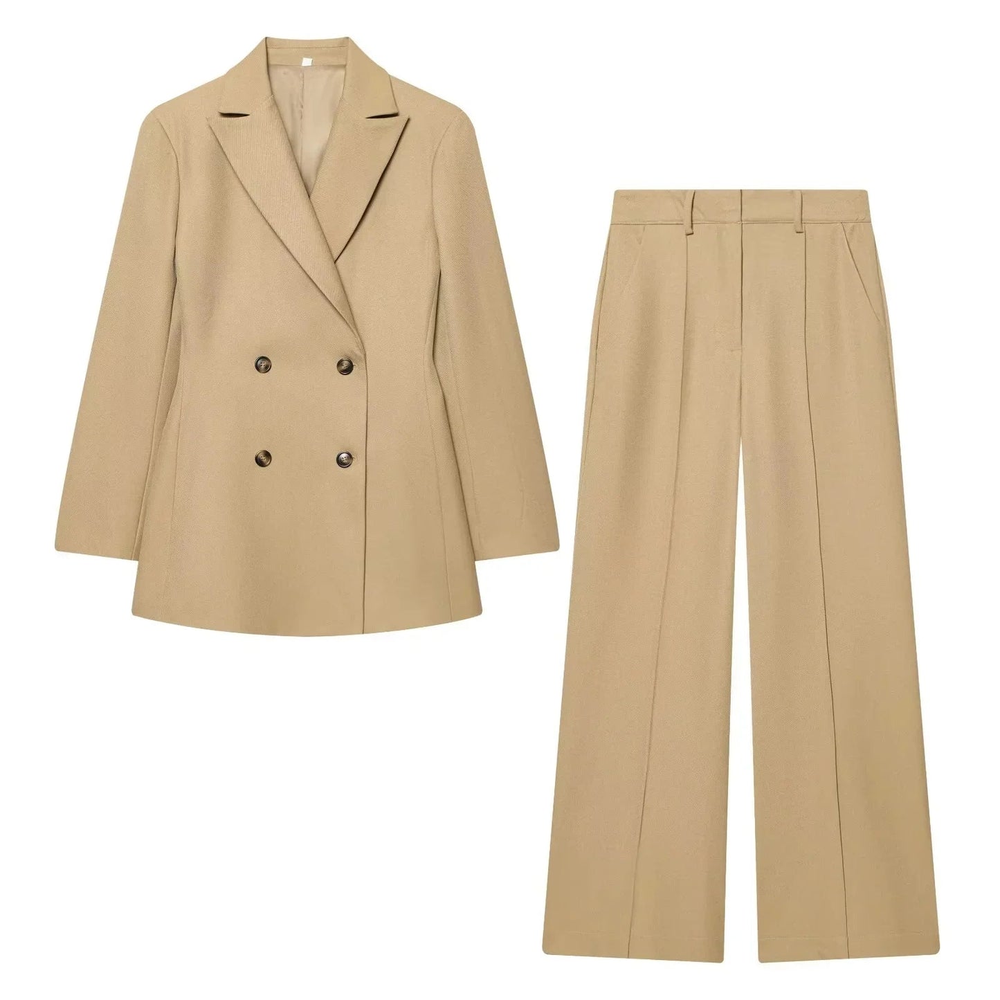 KONDALA Office Lady Chic Women Blazer Suit Double Breasted Long Sleeve Blazer Long Zipper Pants New Fashion 2026 Spring Suit