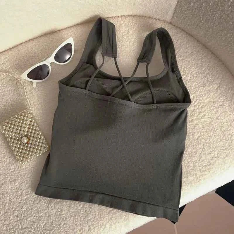 Summer Cute Girly Style HelloKitty Printed Suspender Vest with Chest Pad Slim Pinch Waist Versatile Vintage Top