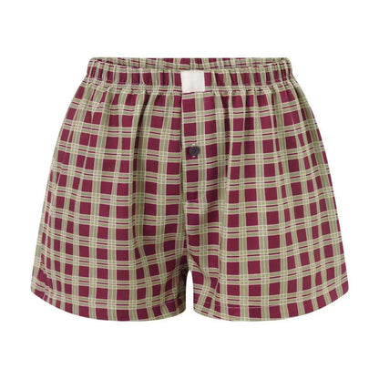 Women’s Y2K Retro Cleanfit Plaid Print Elastic Low Waist Button Front Aesthetic Loungewear Loose Shorts Boxers Streetwear