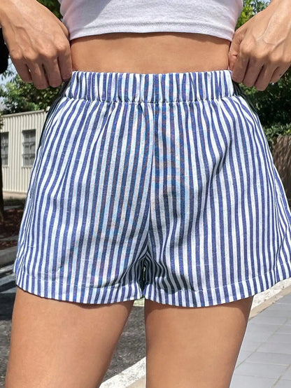 Striped Casual Mid-Waist Wide-Leg Beach Summer Women's Shorts