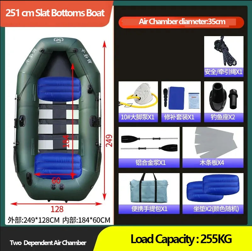 Inflatable Fishing Kayak with Air Deck & Clip Net – PVC, 1.75–3.6m