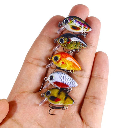 5Pcs 3cm Bass Fishing Lures Kit Topwater Crankbaits, Wobblers Swimbaits 1.5g/2g for Freshwater/Saltwater Light Fishing Tackle