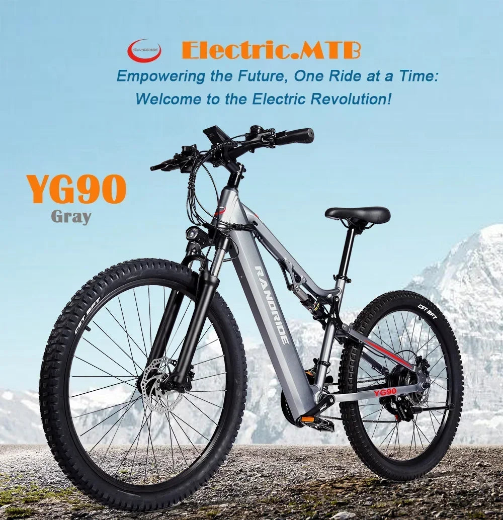 Electric Bicycle RANDRIDE YG90 1000W 48V17AH Hydraulic Brake E-bike with Full Suspension  21 Gears Shift Free Rack Electric bike