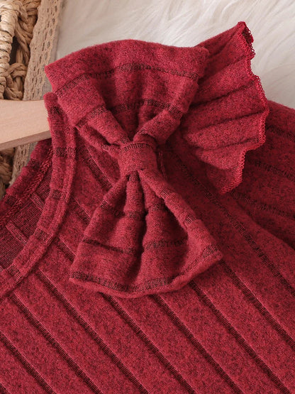 Girls Spring and Autumn Thin Bow Decorated Flying Sleeve Long Sleeve Pit Dress
