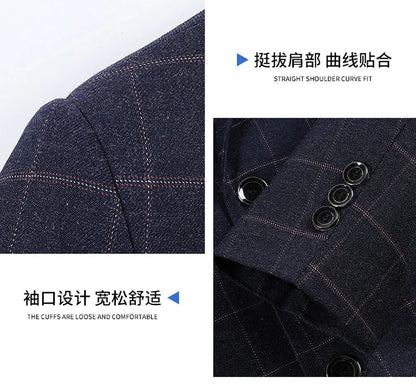2024 New Spring and Autumn Coat Middle-aged Slim Fashion Handsome All Matching Plaid Suit Men Casual  Polyester  Blazer Mujer