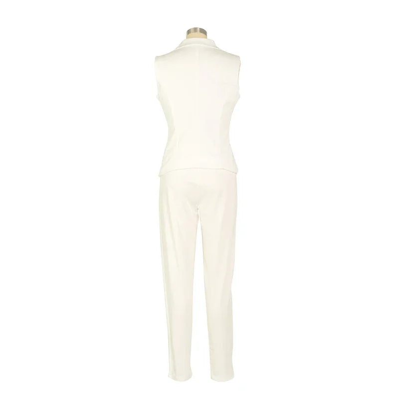 Business Work Wear Two Piece Pant Suits for Women Sets Elegant Sleeveless Blazer Top and Pencil Pants Office Lady Matching Sets