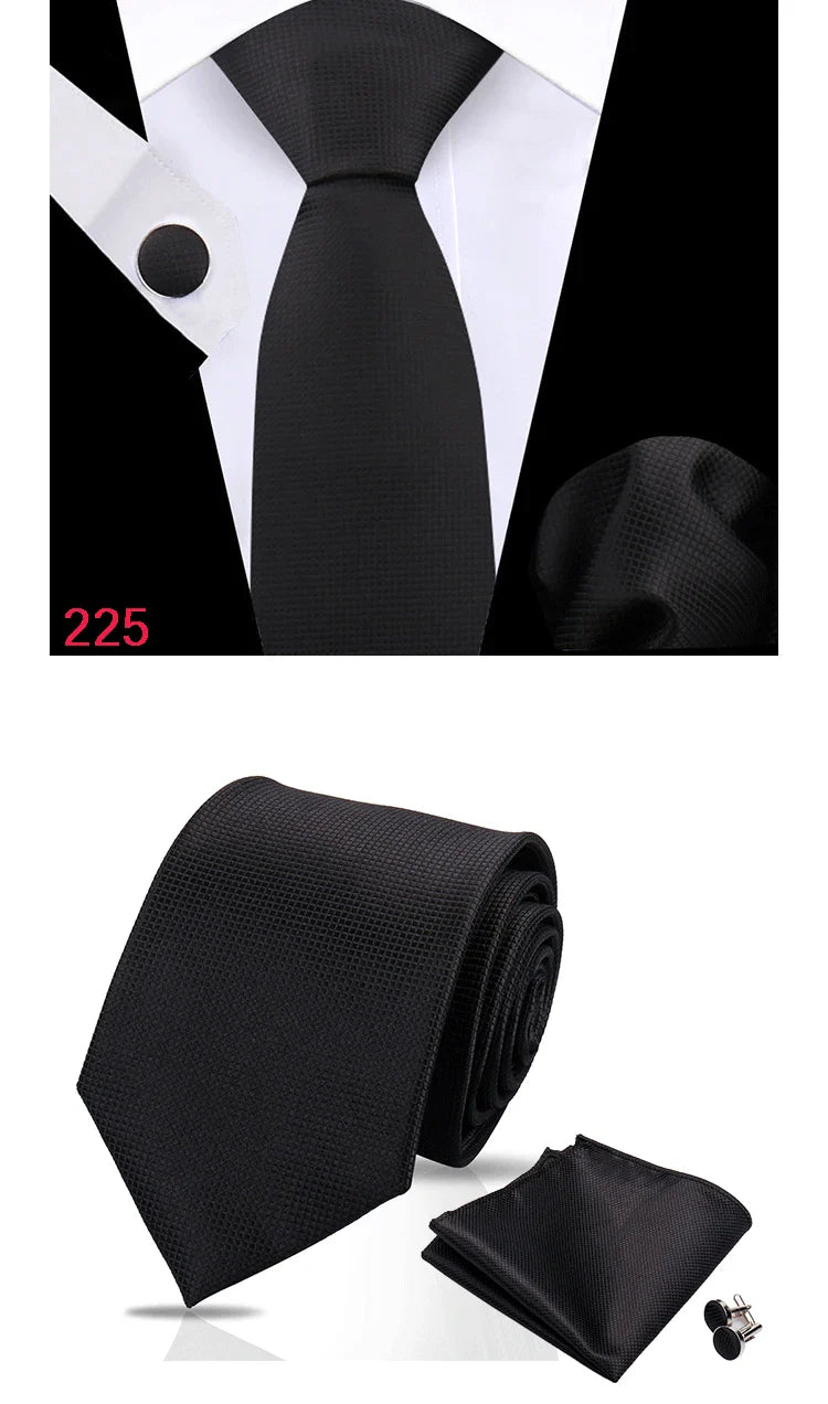 Luxury Plaid Tie For Mens Necktie Handkerchief Pocket Square Cufflinks Set Jacquard Woven Ties Wedding Business Accessories