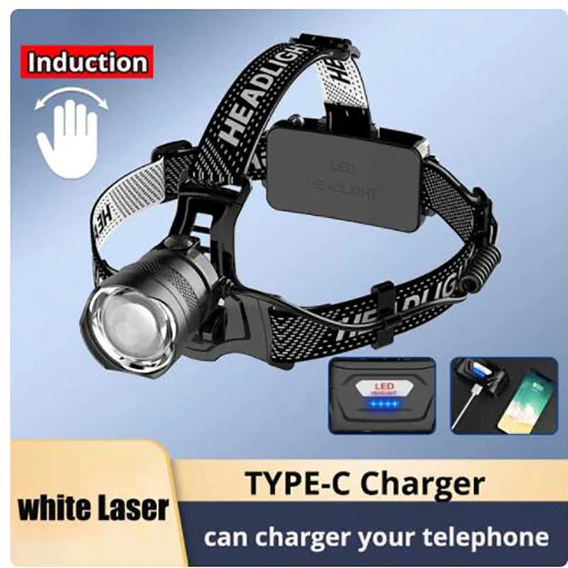 300000000LM Upgrade 4*White laser Headlamp Fishing Headlight 18650 Battery Flashlight USB Rechargeable Head Lights Torch Lantern