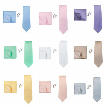 Necktie Fashion Brand Handmade Solid Necktie Handkerchief Cufflinks Set For Men Ties Suit Shirts Wedding Accessories Man Gifts