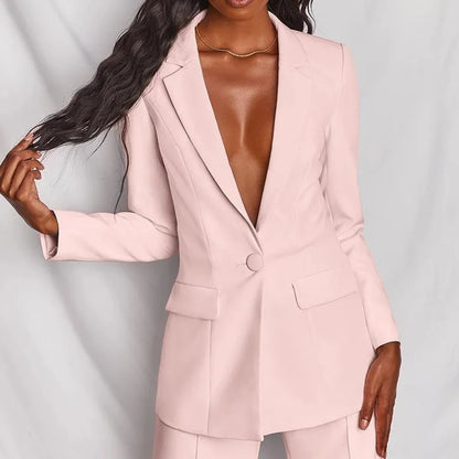 Hot Selling Professional Suit Set Solid Color Healthy Fabric 2024 Spring and Autumn New Women's Fit Suit Two-piece Set