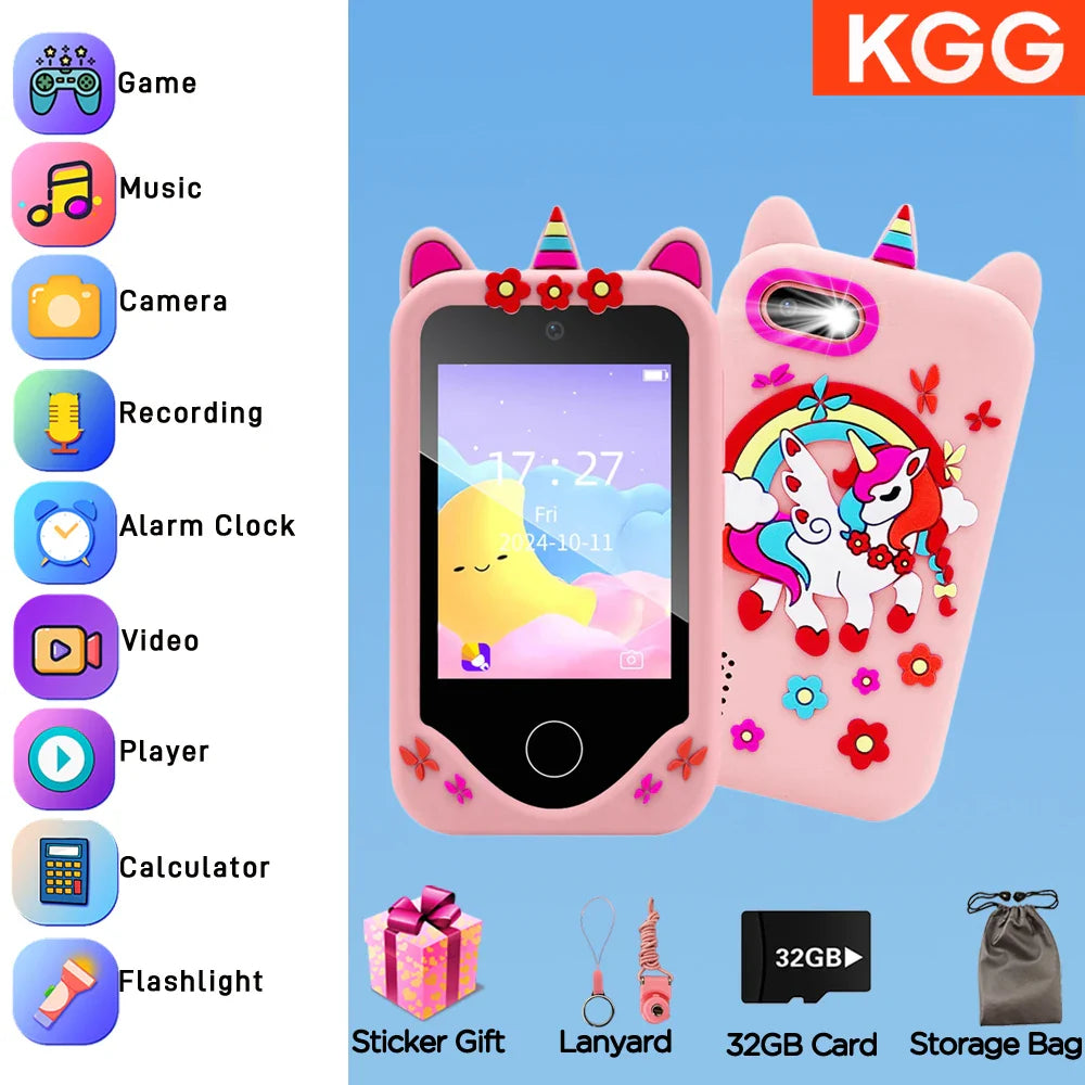 32GB Kids Smart Phone 2.8'' IPS Mini Toy Phone Music Player  28 Games Alarm Clock Flashlight Dual Camera Educational Funny Toys